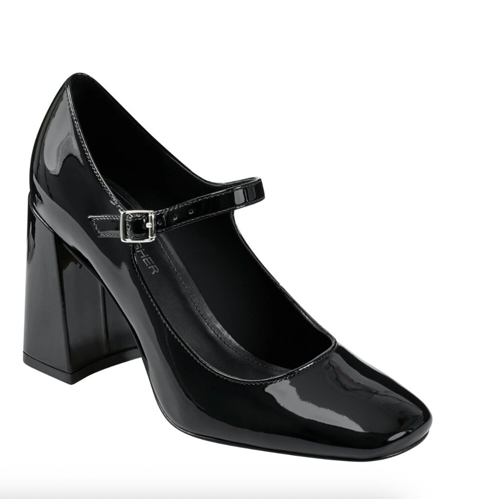 Marc Fisher Charin Block Heel Mary Jane Black Square Toe Pumps, Size 7.5M